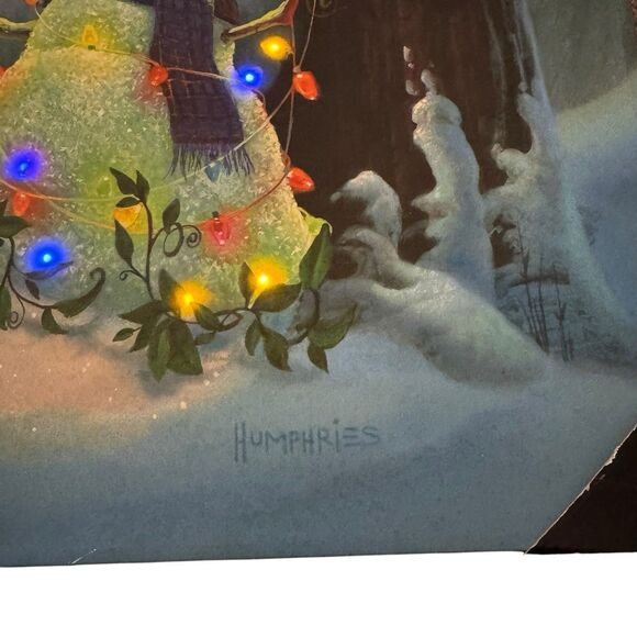 New LED Snowman By Michael Humphries 20x24 Christmas Canvas Light Up Beautiful - Picture 4 of 11